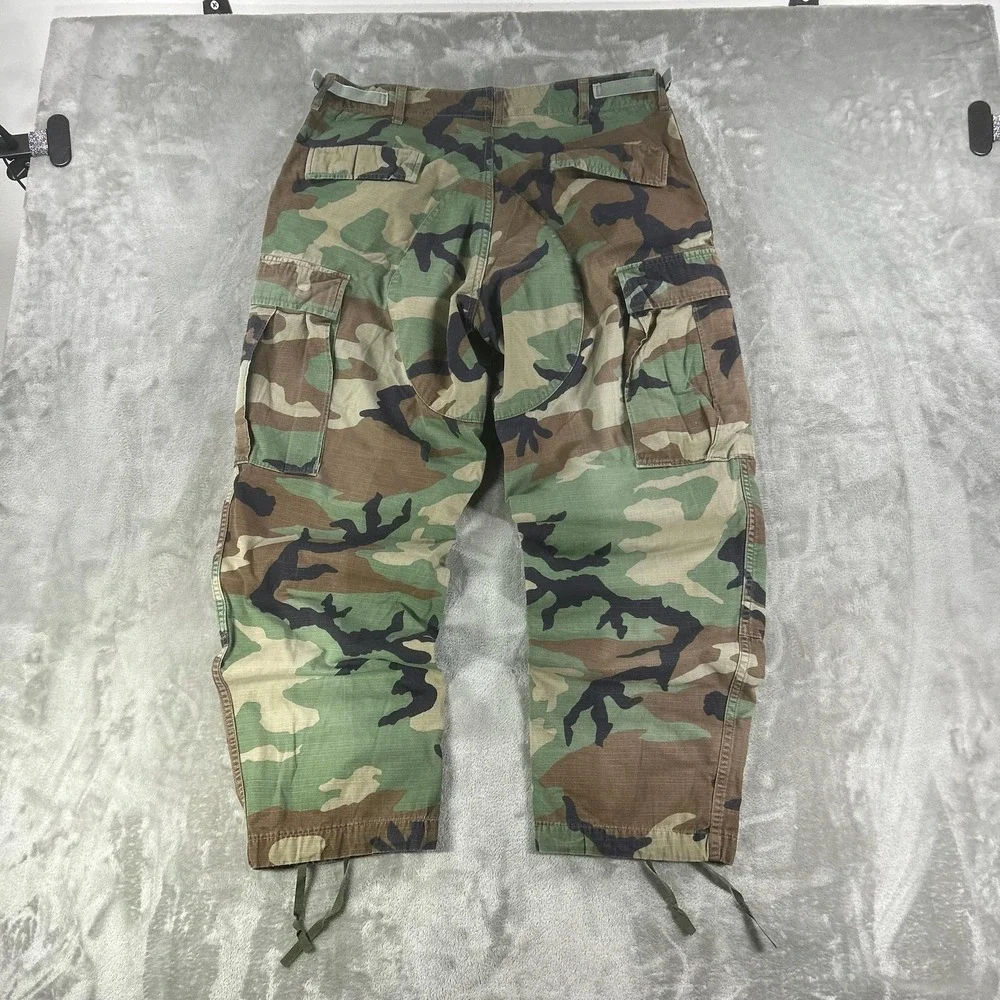 Camo Cargo Pants Mens 33x27 Green Ripstop Adjustable BDU Military Drawstring